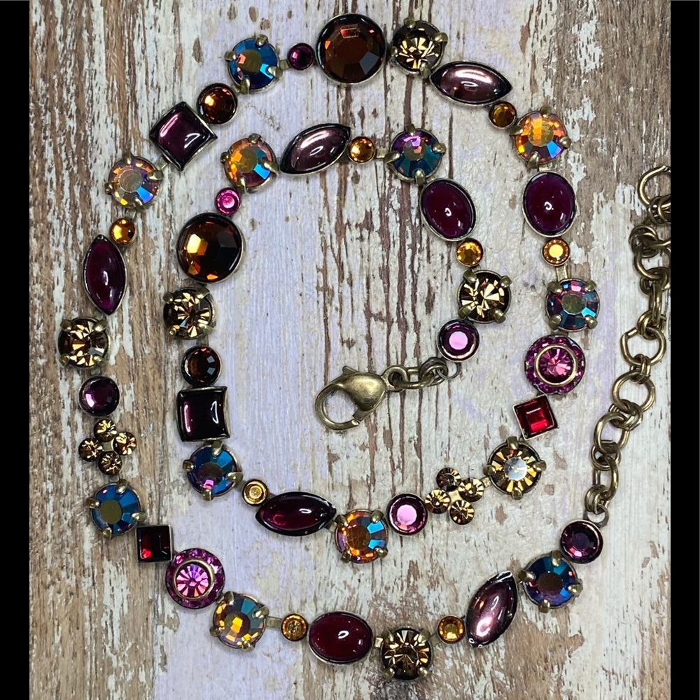 VTG Sorrelli Purple, Orange & Aurora Borealis Crystal Classic Line Necklace
